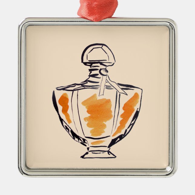 Perfume bottle fashion watercolour illustration metal ornament (Front)