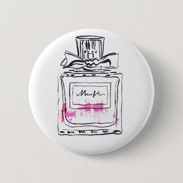 Perfume bottle fashion watercolour illustration pinback button (Front)