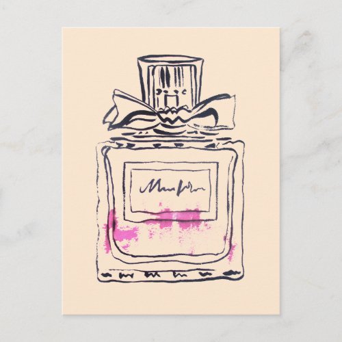 Perfume bottle fashion watercolour illustration postcard