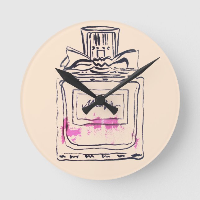 Perfume bottle fashion watercolour illustration round clock (Front)