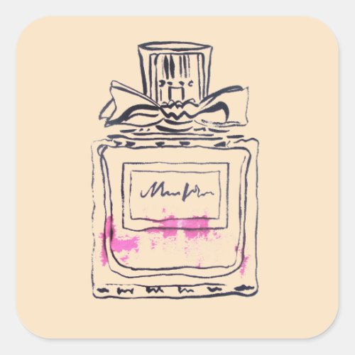 Perfume bottle fashion watercolour illustration square sticker