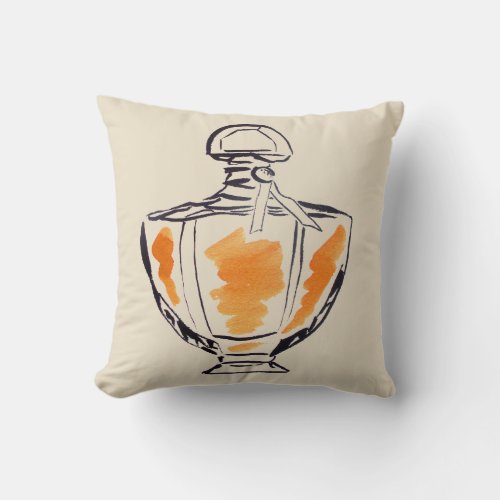 Perfume bottle fashion watercolour illustration throw pillow