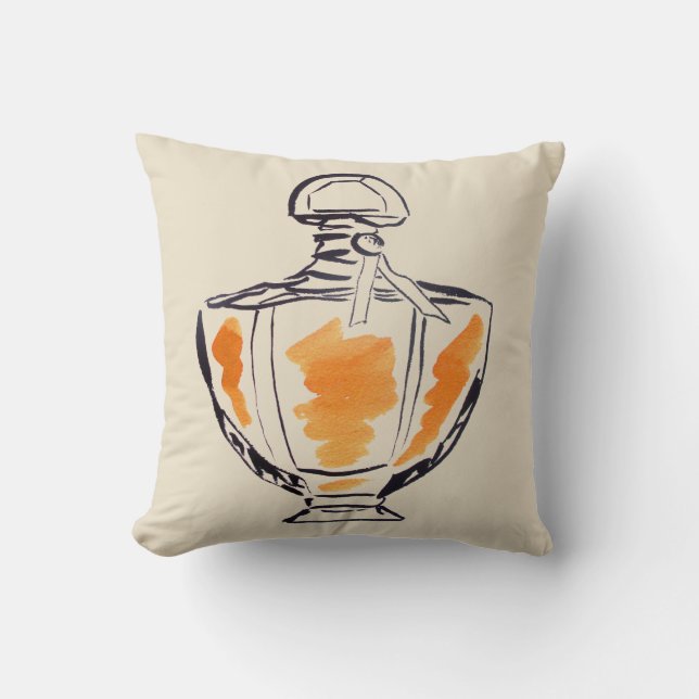 Perfume bottle fashion watercolour illustration throw pillow (Front)