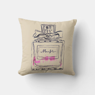 Perfume bottle fashion watercolour illustration throw pillow
