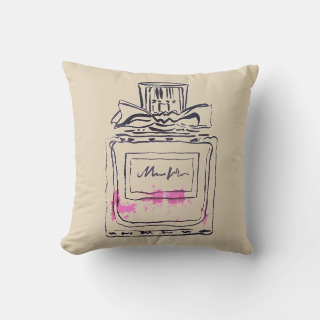 Perfume bottle fashion watercolour illustration throw pillow (Front)