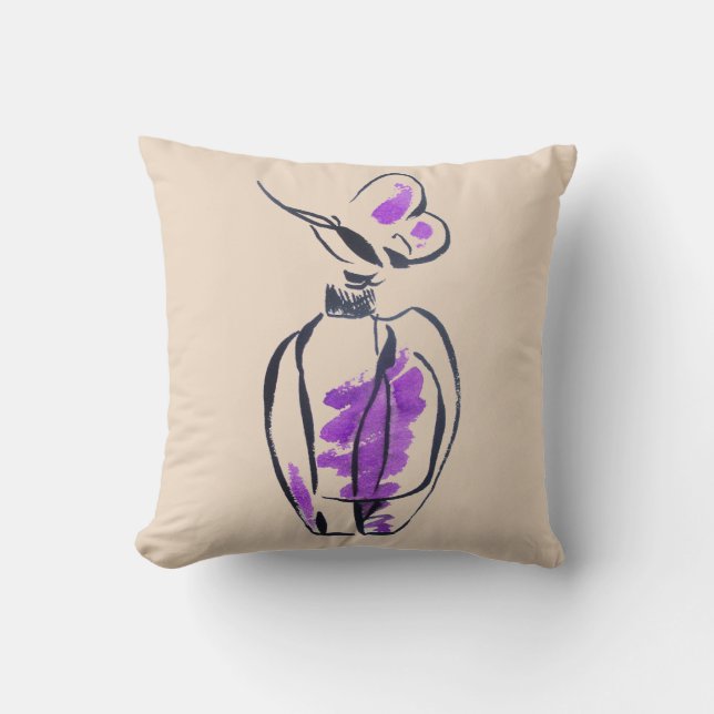 Perfume bottle fashion watercolour illustration throw pillow (Front)