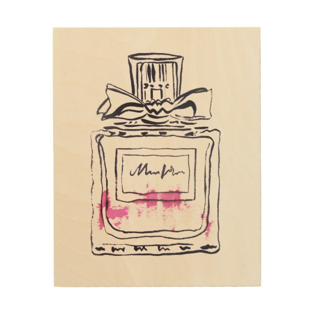Perfume bottle fashion watercolour illustration wood wall decor (Front)