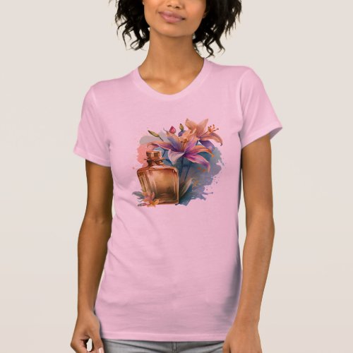  Perfume Bottle Floral Fragrance Lilies Dusty Rose T_Shirt
