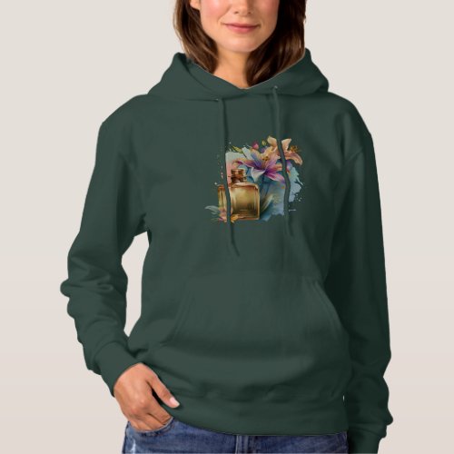 Perfume Bottle Floral Lilies Green Woman  Hoodie