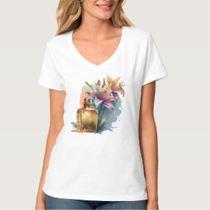 Perfume Bottle Floral Lilies White Woman T-Shirt