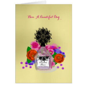 Perfume Bottle Flowers Feminine Elegant Cards