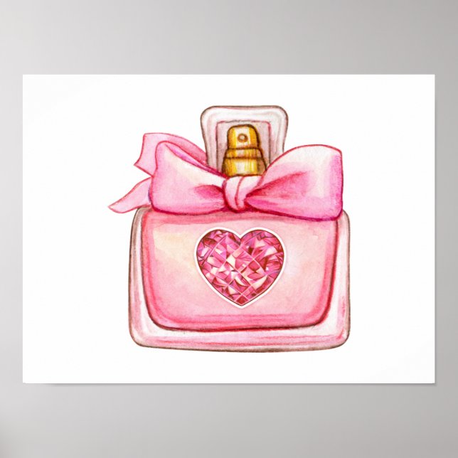 Perfume Bottle in Pink Watercolor Poster (Front)