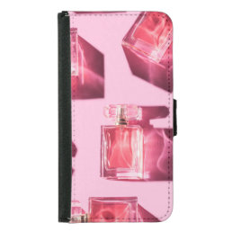 Perfume bottles, pink background, flatlay samsung galaxy s5 wallet case