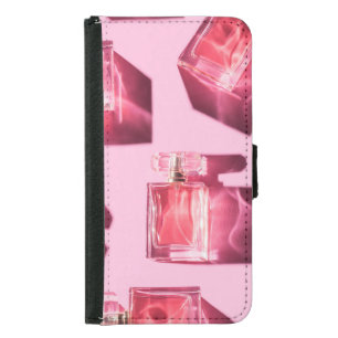 Perfume bottles, pink background, flatlay samsung galaxy s5 wallet case