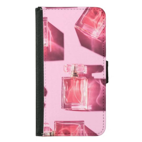 Perfume bottles pink background flatlay samsung galaxy s5 wallet case