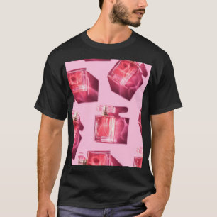 Perfume bottles, pink background, flatlay T-Shirt