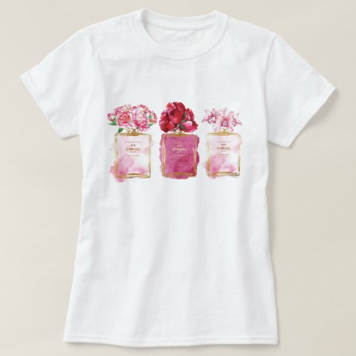 Perfume Bottles Pink Paris Style Aromatic Flowers T_Shirt