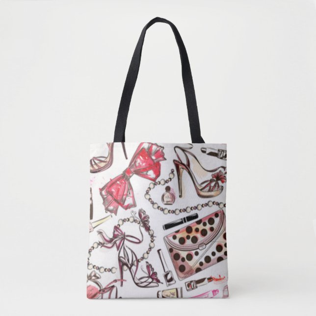Perfume Lipstick Wallet Shoe Necklace Cosmetic Tote Bag (Front)