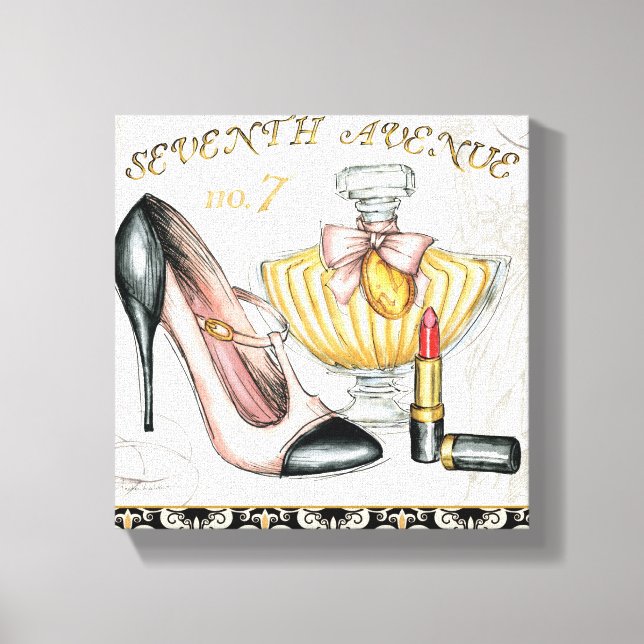 Perfume, Red Lipstick, and a High Heeled Shoe Canvas Print (Front)