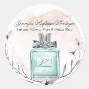 Perfume Watercolor Floral Elegant green Classic Round Sticker