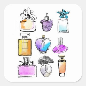 Perfumes Art Square Sticker by KeyholeDesign at Zazzle