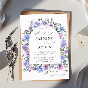 Peri & Purple Floral Arch Wedding Invitation