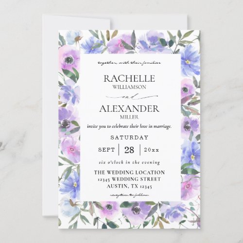 Peri  Purple Floral Wedding Invitation