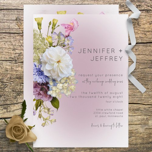 Peri White Mauve Floral Modern Wedding Invitation