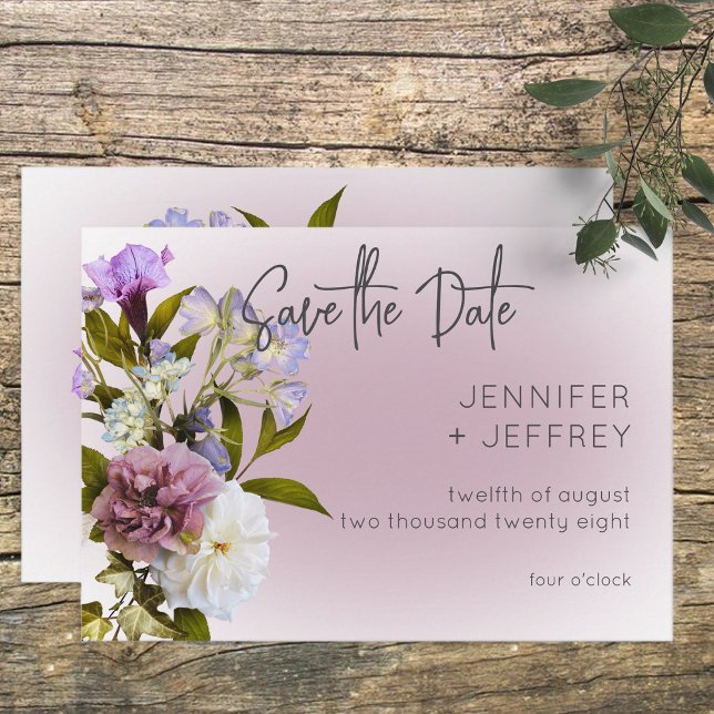 Peri White Mauve Floral Modern Wedding Save The Date (Creator Uploaded)