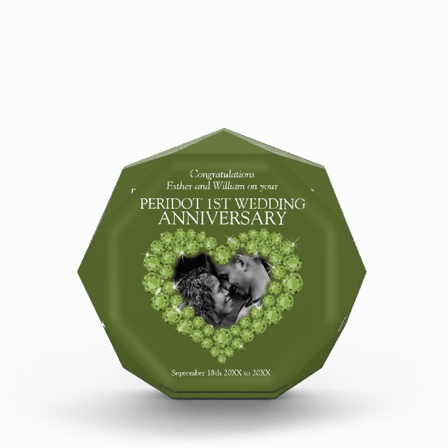 Peridot 1st wedding anniversary custom photo green acrylic award (Front)