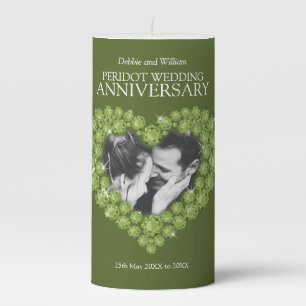 Peridot 1st wedding anniversary heart photo green  pillar candle