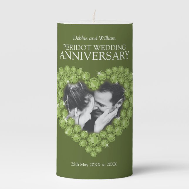 Peridot 1st wedding anniversary heart photo green  pillar candle (Front)