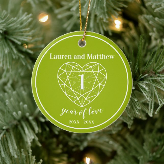 Peridot 1st wedding anniversary photo on reverse ceramic ornament (Tree)