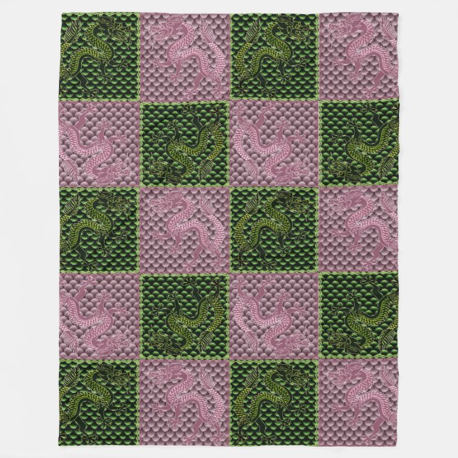 Peridot and Rose Quartz Dragons Fleece Blanket (Front)