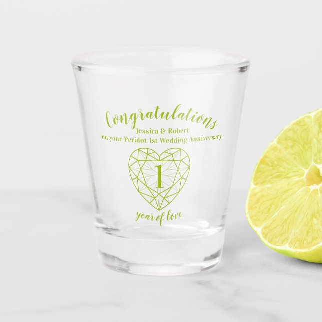Peridot anniversary 1 year of love green gem shot glass (Front)