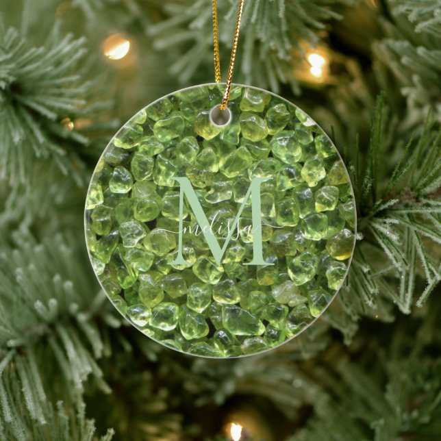 Peridot Birthstone Monogram Personalized Name Ceramic Ornament (Tree)