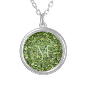 Peridot Birthstone Monogram Personalized Name Silver Plated Necklace