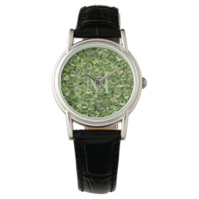 Peridot Birthstone Monogram Personalized Name Watch (Front)