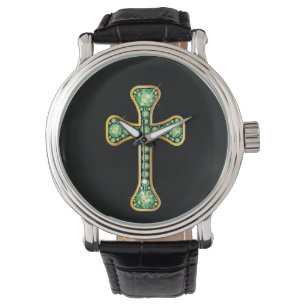 "Peridot" Christian Cross in Gold Watch