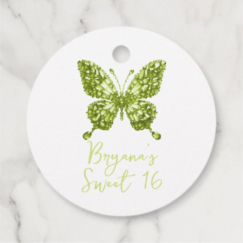 Peridot Crystal Green Butterfly August Birthstone Favor Tags