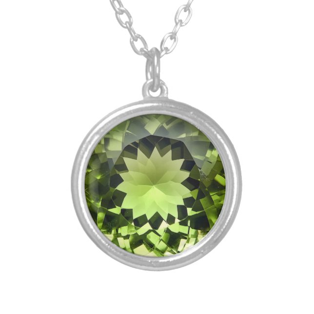 Peridot Crystal Pattern Silver Plated Necklace (Front)