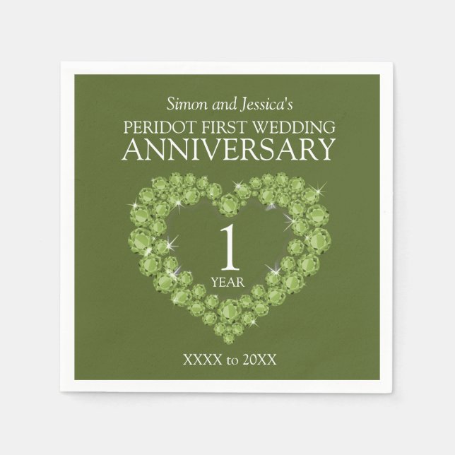 Peridot green 1st wedding anniversary heart custom napkins (Front)