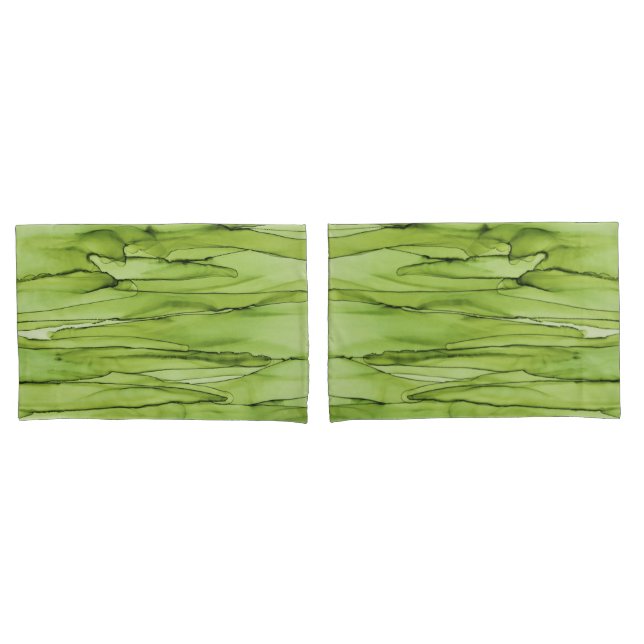 Peridot Green Abstract Art Pillow Case (Front-Set)