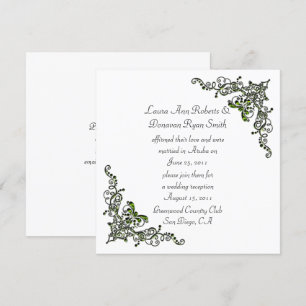 Peridot Green Jeweled Swirls on Silver Background Invitation