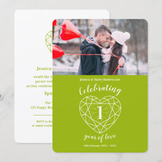 Peridot heart 1st anniversary 1 year photo invites