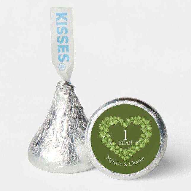 Peridot heart 1st wedding anniversary custom green hershey®'s kisses® (Front)