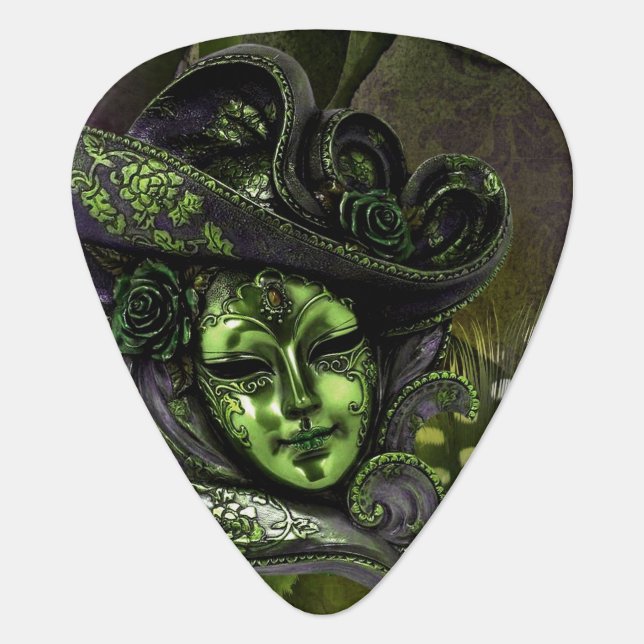Peridot N Olive Masquerade Mask Guitar Pick (Front)
