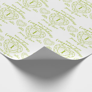 Peridot wedding anniversary 1 year white green wrapping paper