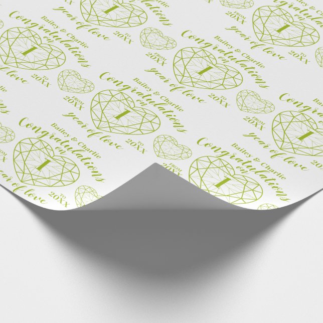 Peridot wedding anniversary 1 year white green wrapping paper (Corner)