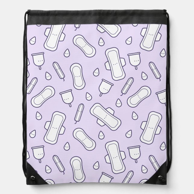 Period Purple Cute Tampon Mensturation Pattern Drawstring Bag (Front)